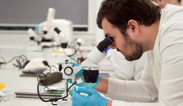 Male student in a science lab Male student in a science lab